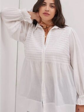 MAEVE by Anthropologie white tunic button down Gauze Peasant Blouse woman’s 3X